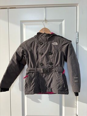 The North Face Girls' Gray HyVent Hooded Parka Jacket with Goose Down Size 6